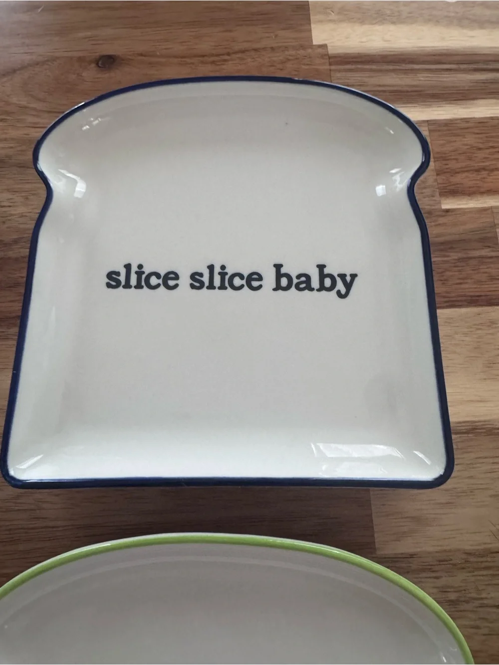Snack Plate Toast-Shaped Ceramic dish set of 4 with Colorful Rims Fun whimsical!